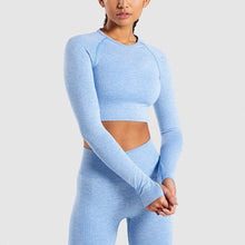 Load image into Gallery viewer, Yoga Set and Gym Clothing With Leggings Cropped Shirts Sport Suit - Sky Blue