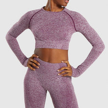 Load image into Gallery viewer, Yoga Set and Gym Clothing With Leggings Cropped Shirts Sport Suit - Wine Red