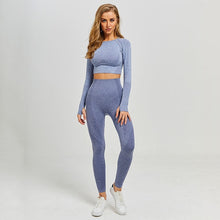 Load image into Gallery viewer, Yoga Set and Gym Clothing With Leggings Cropped Shirts Sport Suit - Blue Gray