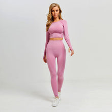 Load image into Gallery viewer, Yoga Set and Gym Clothing With Leggings Cropped Shirts Sport Suit - Pink